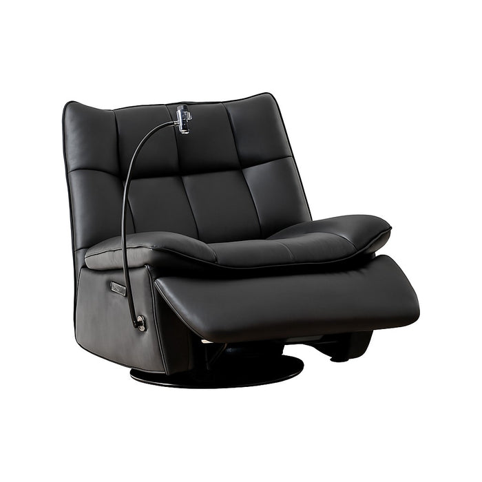POLTRONA GIRATORIA RECLINABLE CON USB Y CARGADOR INALAMBRICO CUERO NEGRO