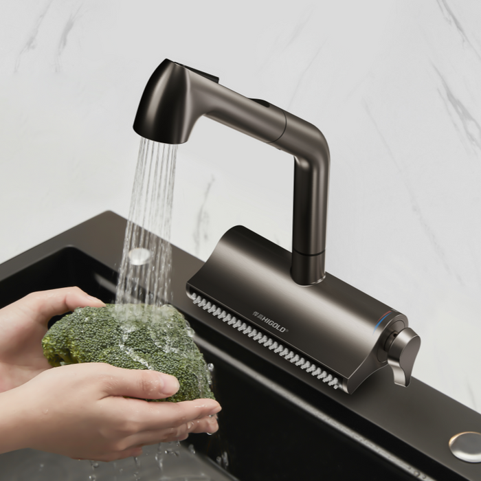 GRIFO FREGADOR CON MANGUERA EXTRAIBLE DE MONTAJE SUPERIOR GUN GRIS