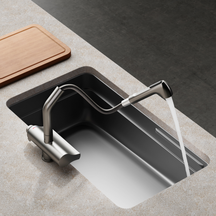 GRIFO FREGADOR CON MANGUERA EXTRAIBLE DE MONTAJE SUPERIOR GUN GRIS