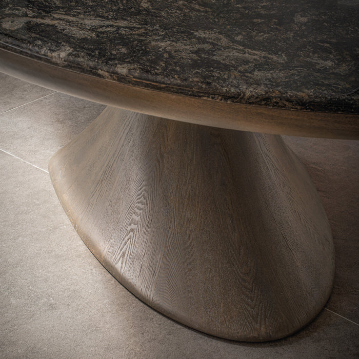 MESA COMEDOR OVALADA CON SOBRE MARMOL SIENA