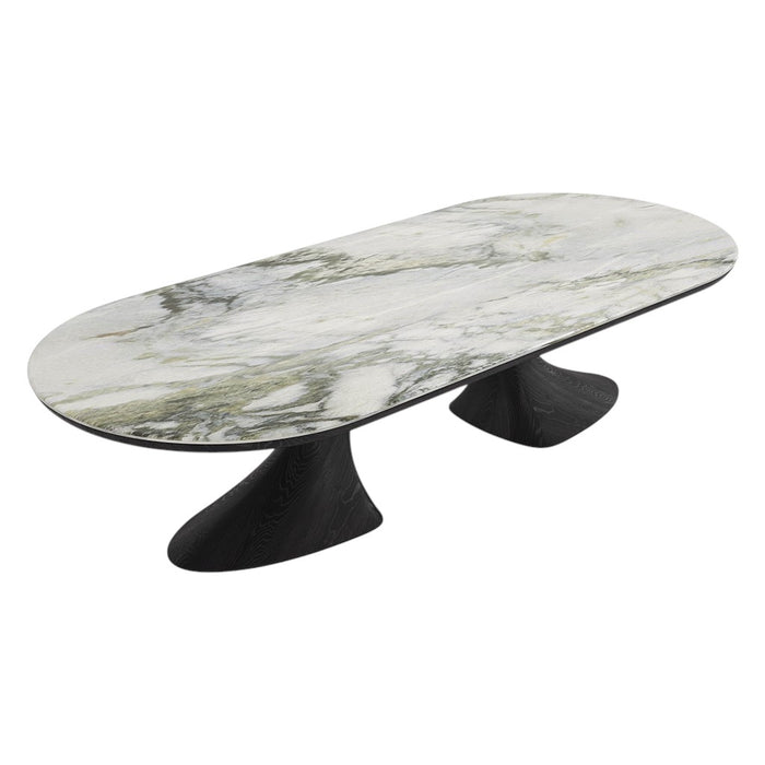 MESA COMEDOR OVALADA CON SOBRE MARMOL SIENA