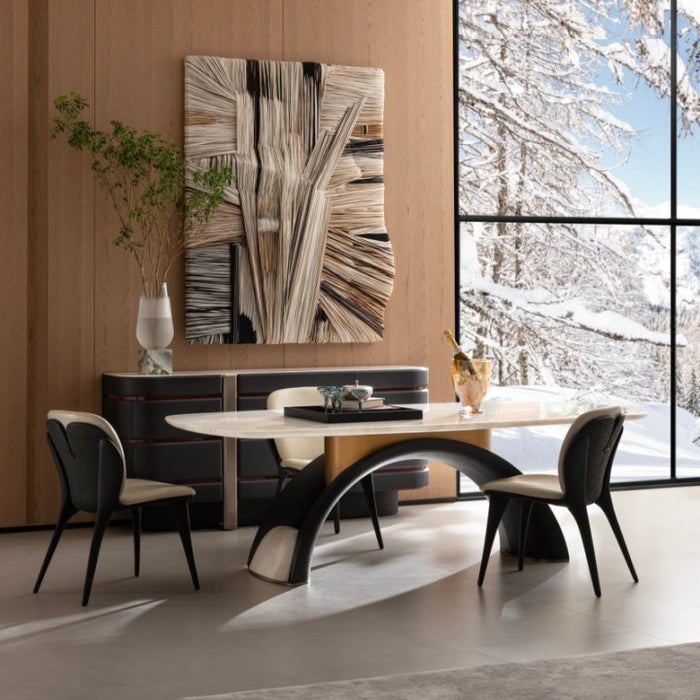 SILLA COMEDOR JALME TAPIZADO BEIGE Y NEGRO