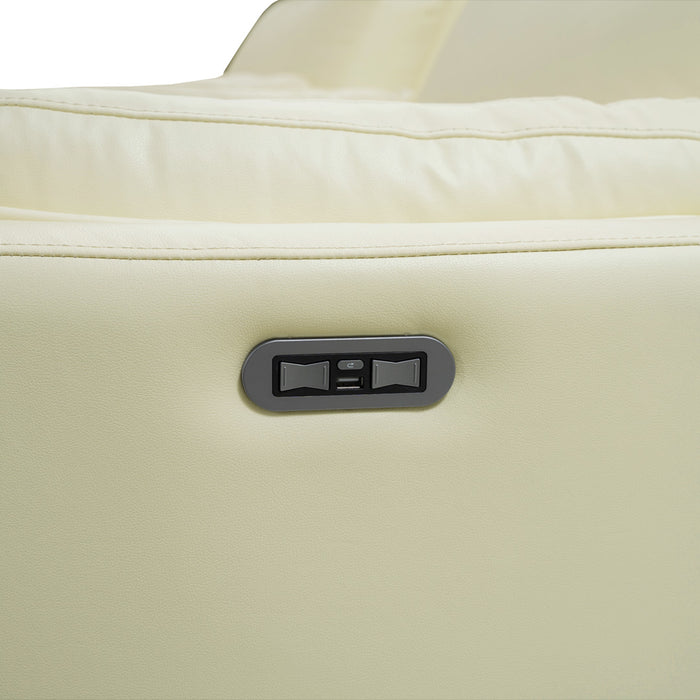 SILLONES DE CUERO RECLINABLES CON MESA CENTRAL BEIGE CLARO
