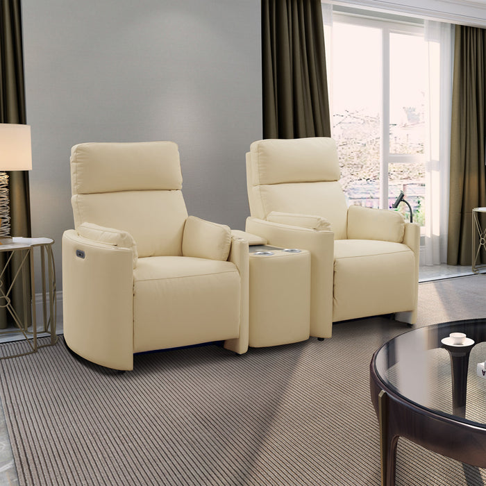 SILLONES DE CUERO RECLINABLES CON MESA CENTRAL BEIGE