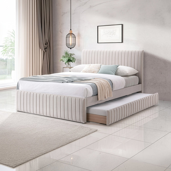 CAMA FULL CON CAMA AUXILIAR TWIN GRIS CLARO