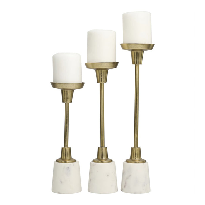 CANDELABROS DELGADO DORADO CON BASE SET DE 3