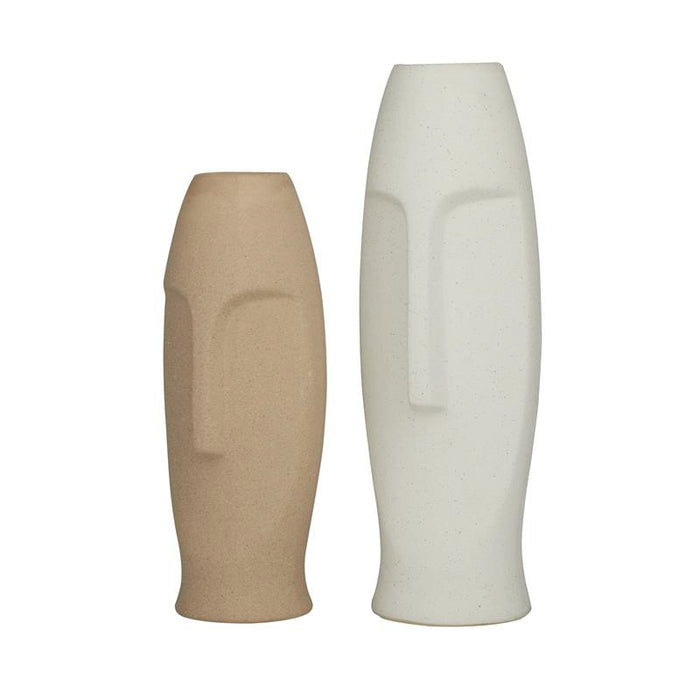 JARRONES ABSTRACTOS DE CERAMICA BEIGE SET DE 2