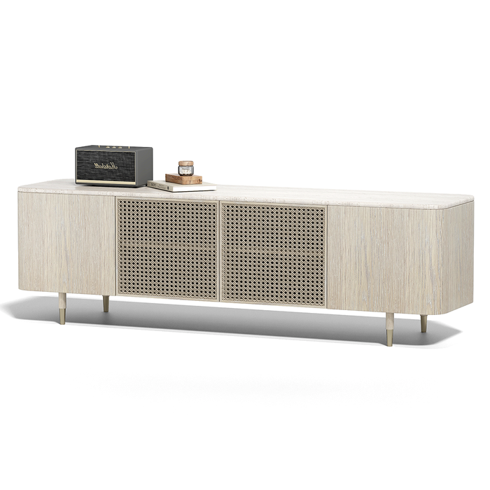 CONSOLA DE ENTRETENIMIENTO CON SOBRE MARMOL TRAVERTINO