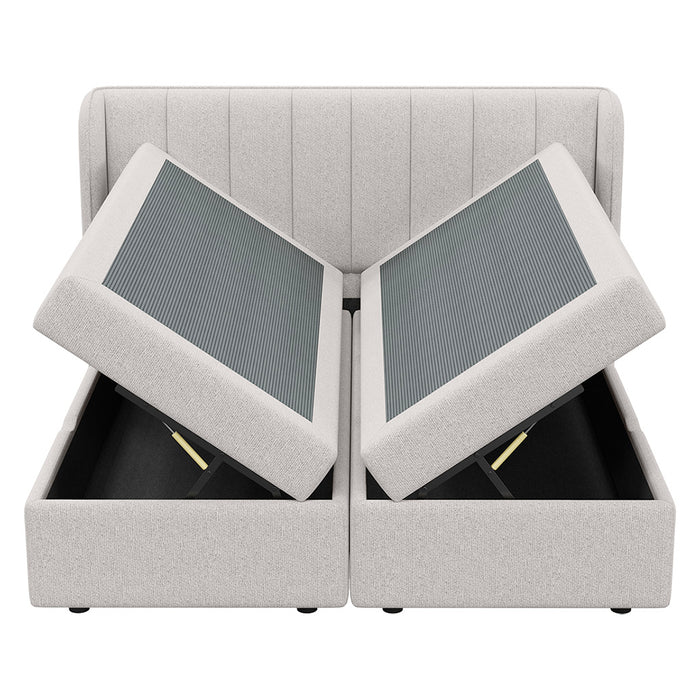 CAMA QUEEN CON COLCHON INCLUIDO Y ALMACENAMIENTO INTEGRADO GRIS