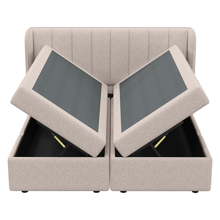 CAMA QUEEN CON COLCHON INCLUIDO Y ALMACENAMIENTO INTEGRADO BEIGE
