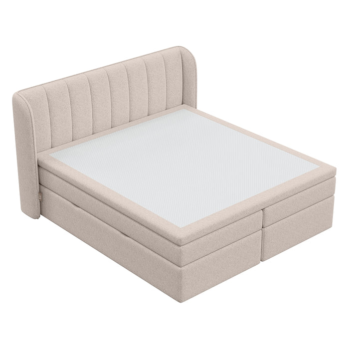 CAMA QUEEN CON COLCHON INCLUIDO Y ALMACENAMIENTO INTEGRADO BEIGE