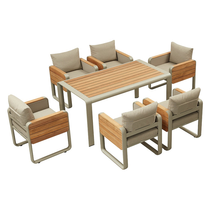 JGO DE COMEDOR P/EXTERIOR NOTTINGHAM, 6 PTO, ACABADO TAUPE, TELA GRIS