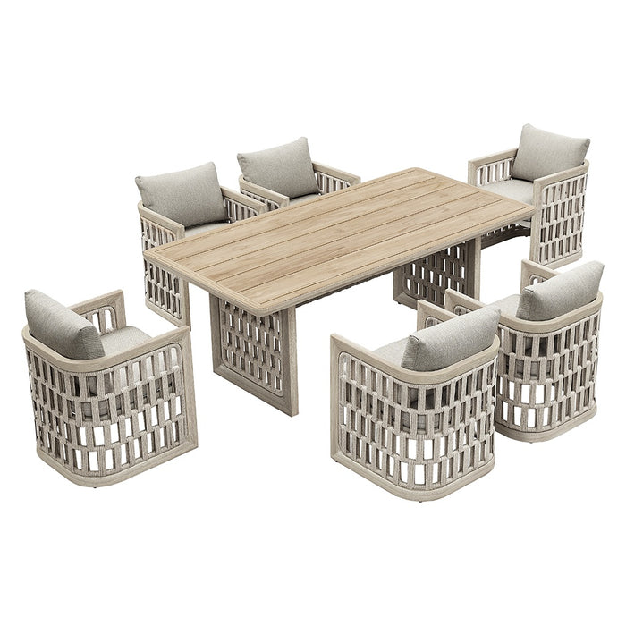 JGO DE COMEDOR P/EXTERIOR RIVA, 6 PTO, ACABADO BEIGE