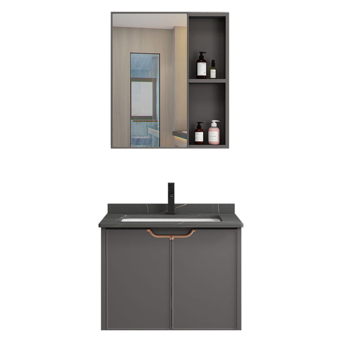 MUEBLE DE BAÑO CON ESPEJO GRIS Y SOBRE NEGRO 60 CM