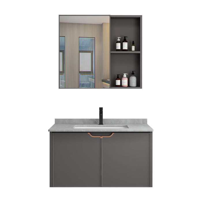 MUEBLE DE BAÑO CON ESPEJO GRIS Y SOBRE GRIS 80 CM