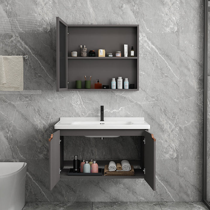 MUEBLE DE BAÑO CON ESPEJO GRIS Y SOBRE GRIS 80 CM