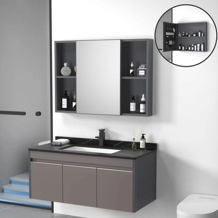 MUEBLE DE BAÑO CON ESPEJO BOTIQUIN CHOCOLATE Y NEGRO 100 CM