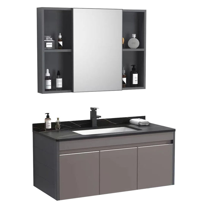MUEBLE DE BAÑO CON ESPEJO BOTIQUIN CHOCOLATE Y NEGRO 100 CM