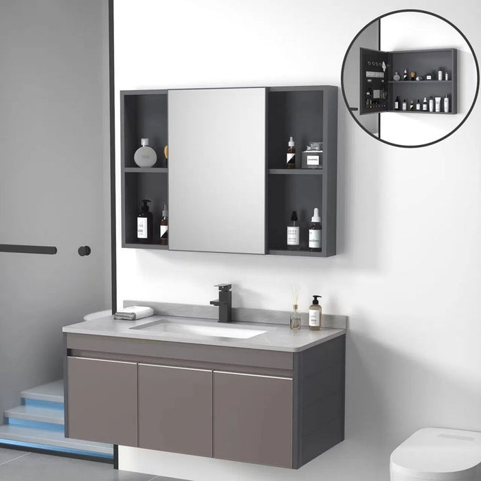 MUEBLE DE BAÑO CON ESPEJO BOTIQUIN CHOCOLATE Y GRIS 100 CM