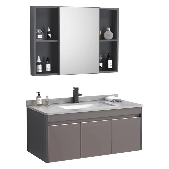 MUEBLE DE BAÑO CON ESPEJO BOTIQUIN CHOCOLATE Y GRIS 100 CM