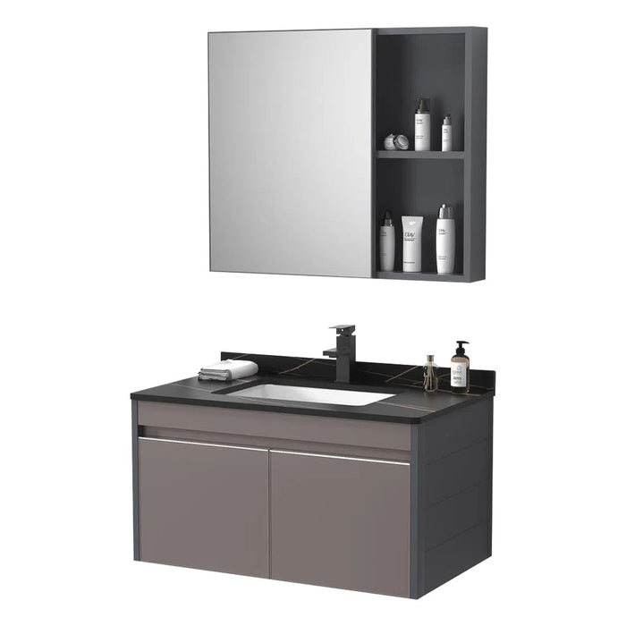 MUEBLE DE BAÑO CON ESPEJO BOTIQUIN CHOCOLATE Y NEGRO 80 CM