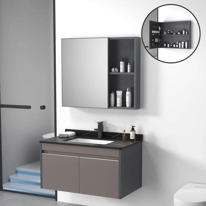 MUEBLE DE BAÑO CON ESPEJO BOTIQUIN CHOCOLATE Y NEGRO 80 CM