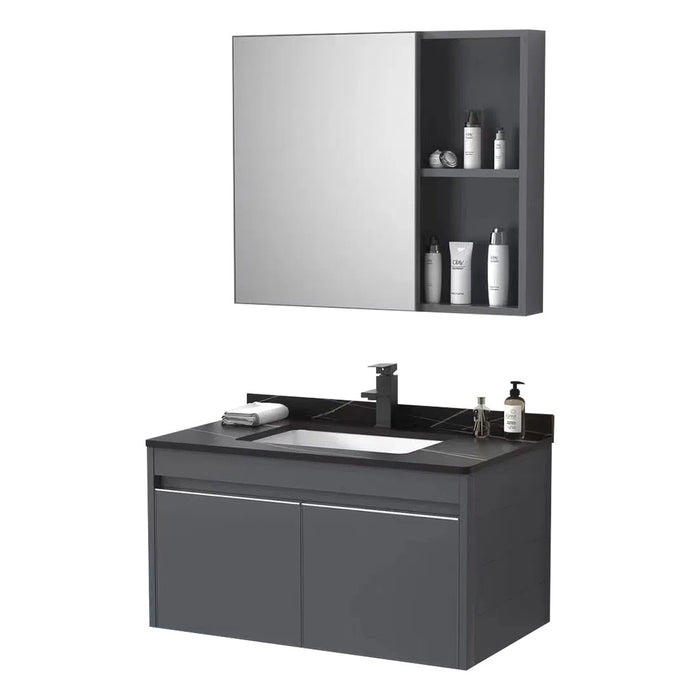 MUEBLE DE BAÑO CON ESPEJO BOTIQUIN GRIS Y NEGRO 80 CM