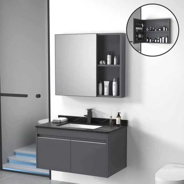 MUEBLE DE BAÑO CON ESPEJO BOTIQUIN GRIS Y NEGRO 80 CM