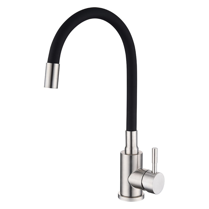 GRIFO FREGADOR CON CUELLO FLEXIBLE NEGRO Y PLATEADO