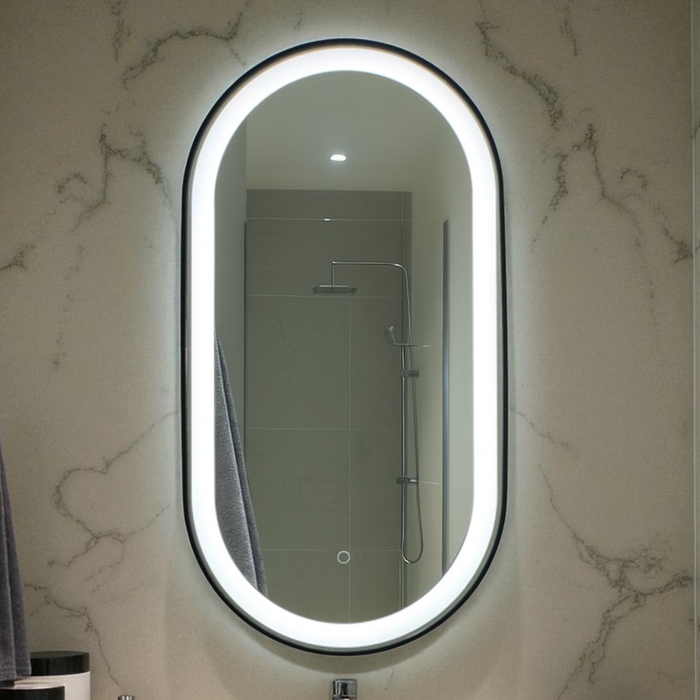 ESPEJO LED OVALADO MARCO NEGRO 40 X 80 CM