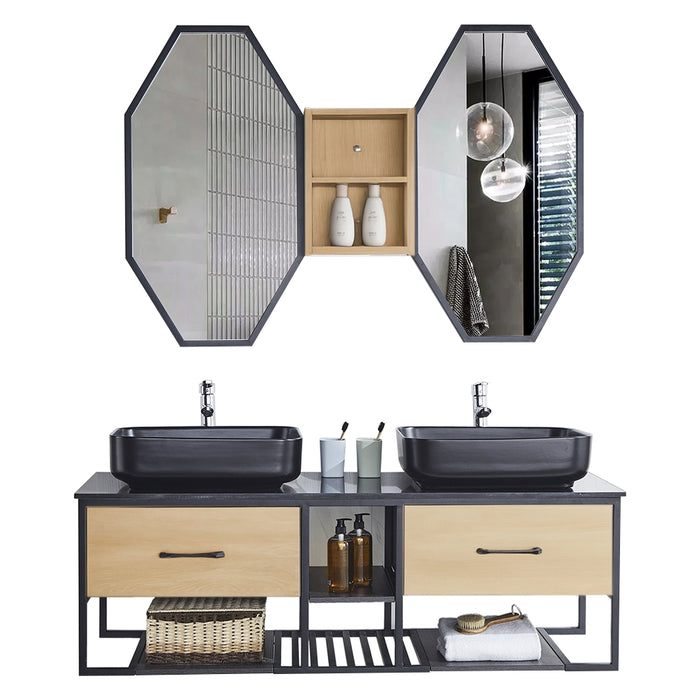 MUEBLE DE BAÑO DOBLE CON ESPEJO LED 140 CM