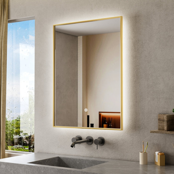 ESPEJO LED VERTICAL 60 X 80 CM MARCO DORADO LUZ 3 TONOS