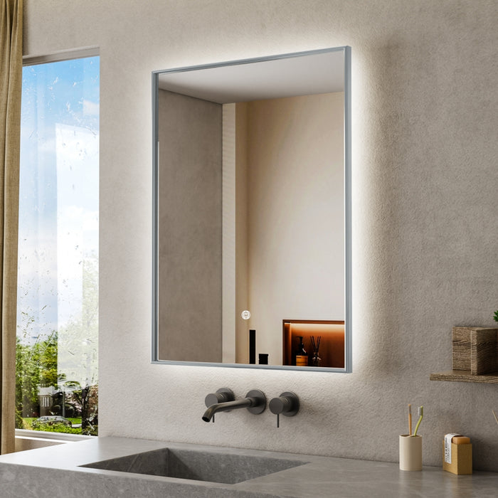 ESPEJO LED VERTICAL 60 X 80 CM MARCO GRIS LUZ 3 TONOS