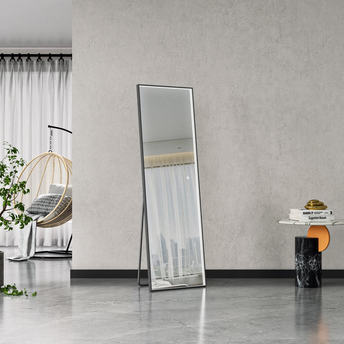 ESPEJO LED DE PIE 50 X 160 CM MARCO NEGRO LUZ 3 TONOS