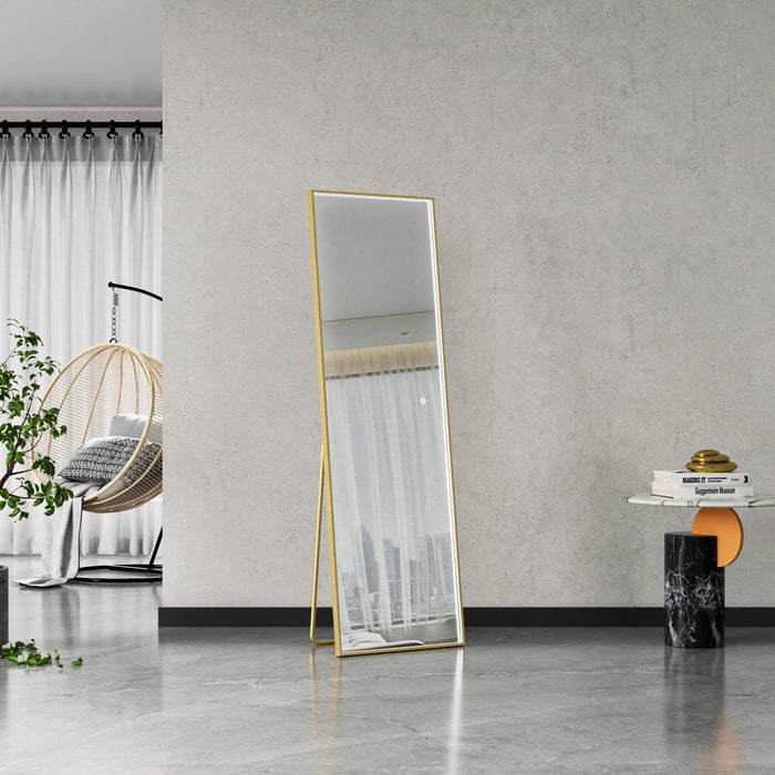 ESPEJO LED DE PIE 50 X 160 CM MARCO DORADO LUZ 3 TONOS