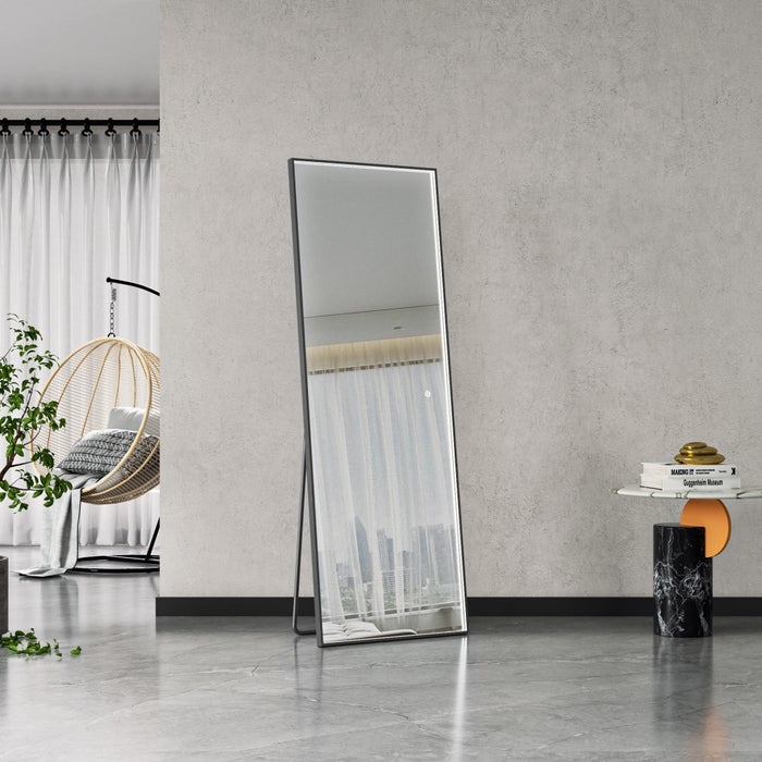 ESPEJO LED DE PIE 60 X 170 CM MARCO NEGRO LUZ 3 TONOS
