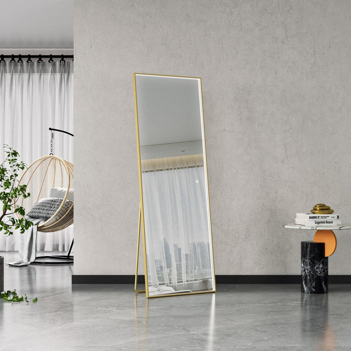 ESPEJO LED DE PIE 60 X 170 CM MARCO DORADO LUZ 3 TONOS