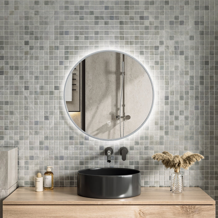 ESPEJO LED REDONDO 60 CM MARCO GRIS LUZ 3 TONOS