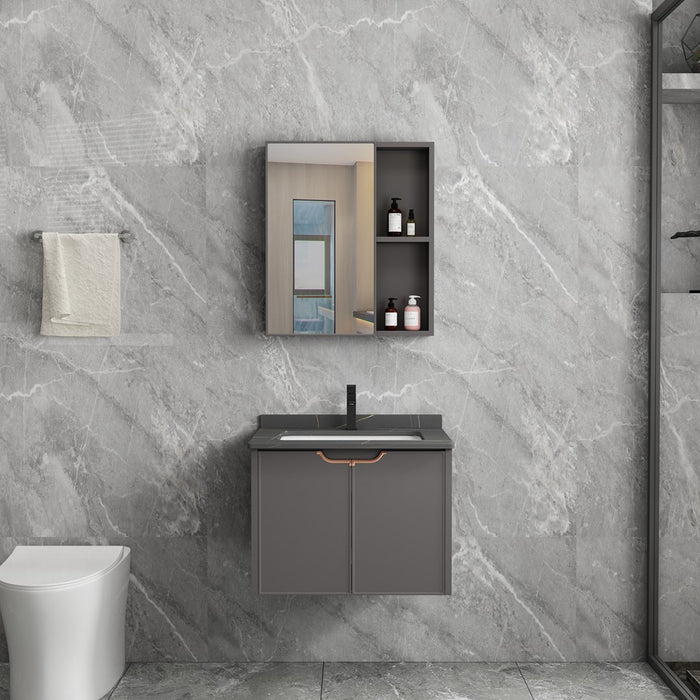 MUEBLE DE BAÑO CON ESPEJO GRIS Y SOBRE NEGRO 60 CM